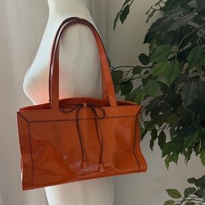 Liz Claiborne Orange Faux Leather Tote Bag